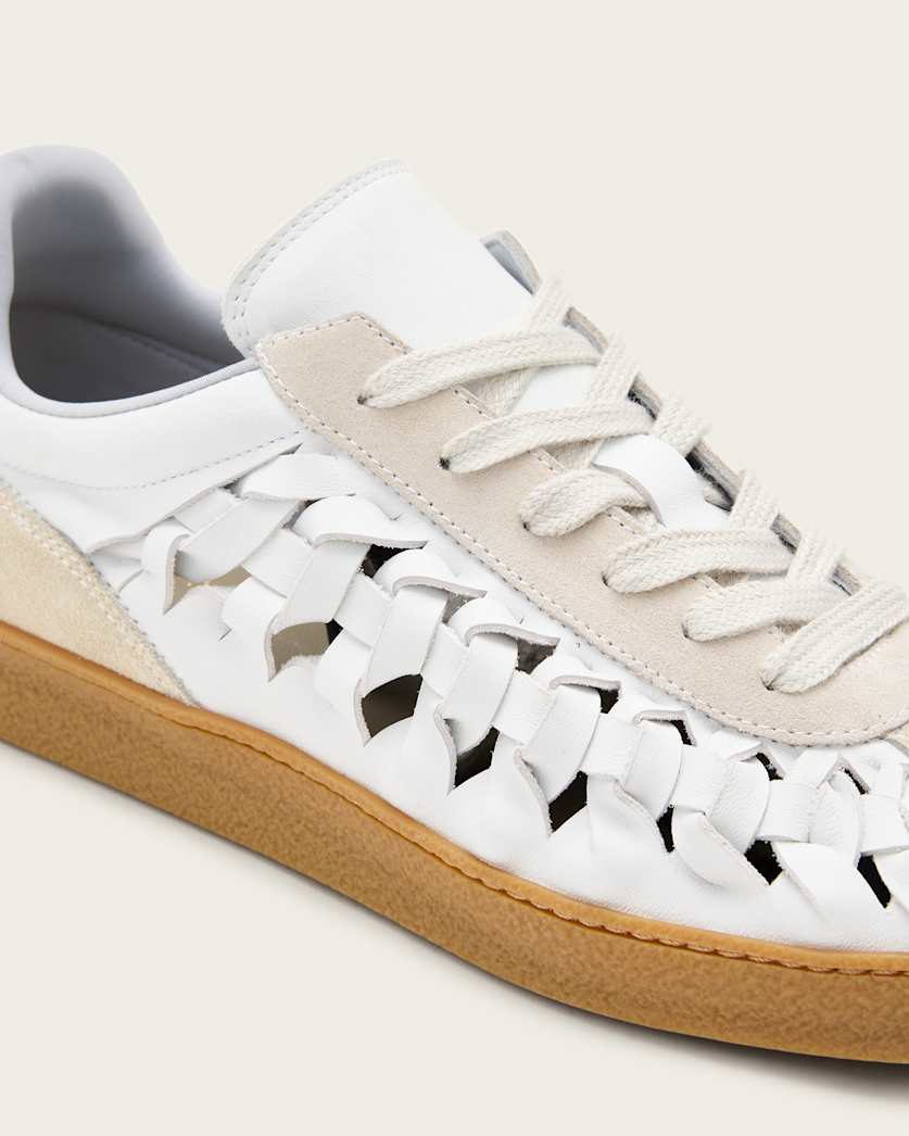 Velma Low Top Round Toe Woven Leather Trainers Chalk White | ALLSAINTS